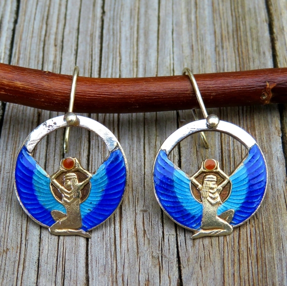 Vintage Jewelry - SOLD! Vintage 925 Egyptian Goddess Enamel Earrings